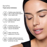 Benefits of Triple-Action Exfoliator for smoother, radiant skin with MK Aesthetics.