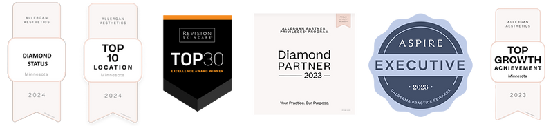 Awards and achievements for MK Aesthetics Minnetonka, showcasing Diamond Status and top rankings in Med Spa services.