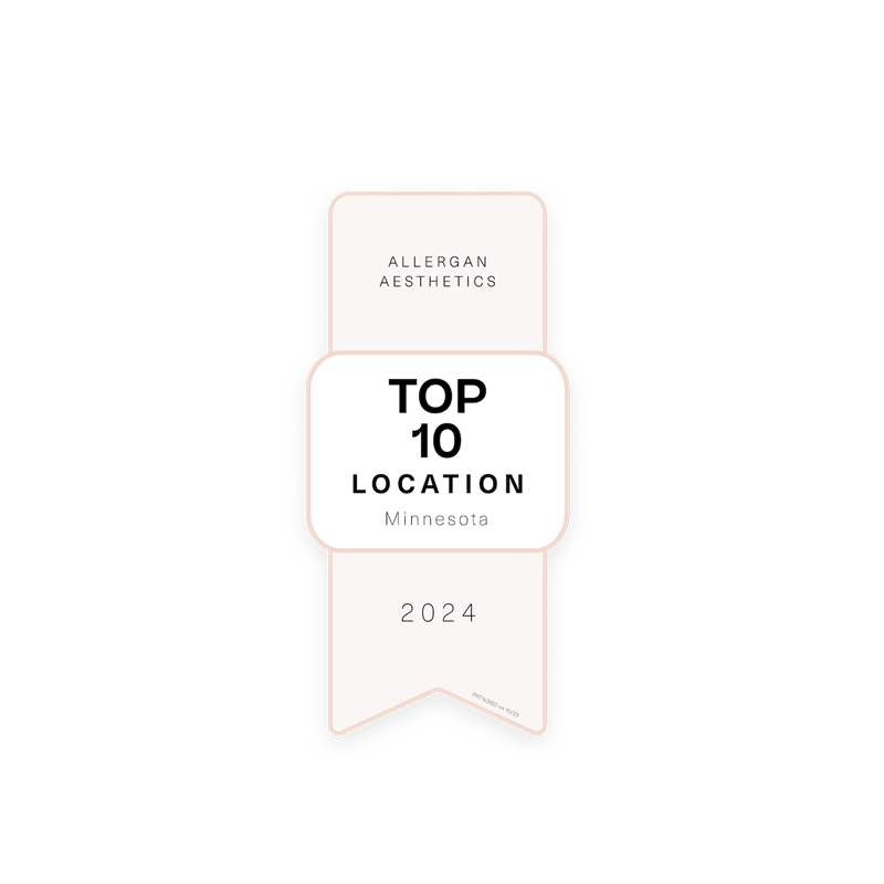 Top 10 Allergan Aesthetics location award for MK Aesthetics Minnetonka, highlighting excellence in med spa services.