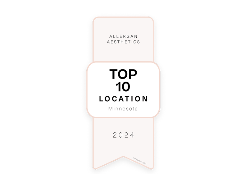 Top 10 Allergan Aesthetics location award for MK Aesthetics Minnetonka, highlighting excellence in med spa services.