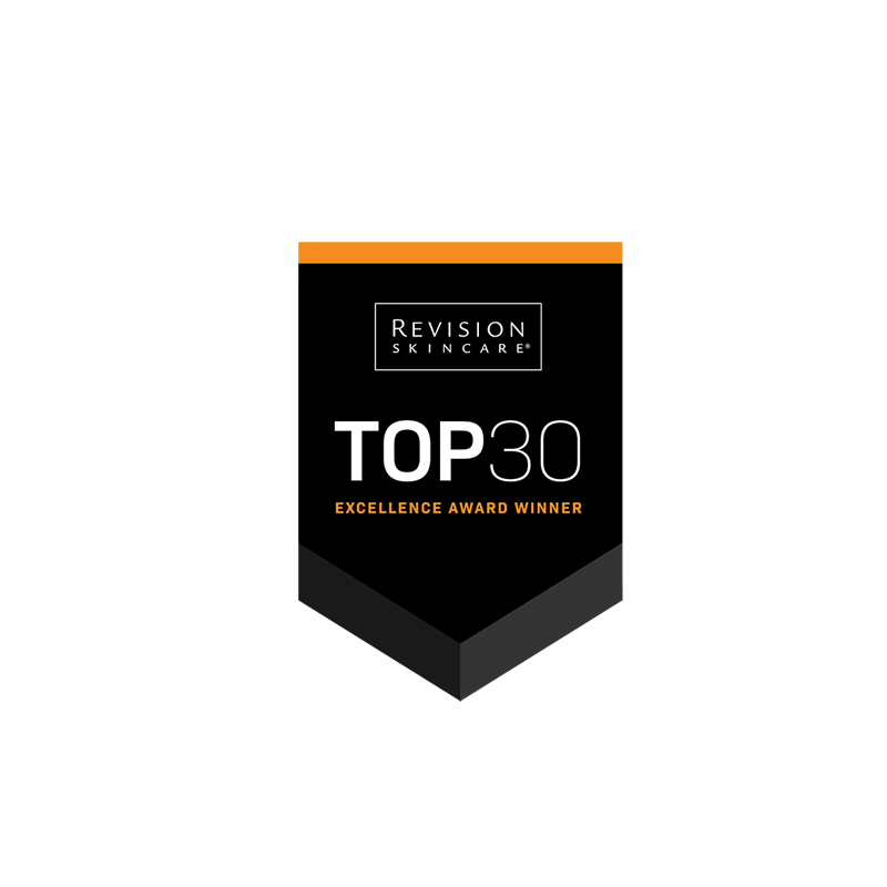 Revision Skincare TOP 30 Excellence Award Winner badge showcasing recognition in quality skincare.