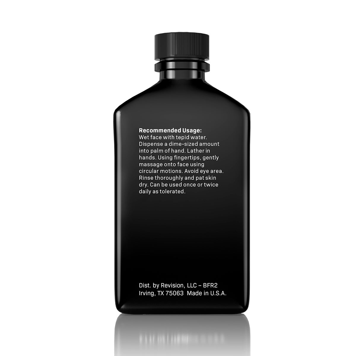 Brightening Facial Wash 6.7 fl oz usage instructions on a black bottle for rejuvenating skin care.