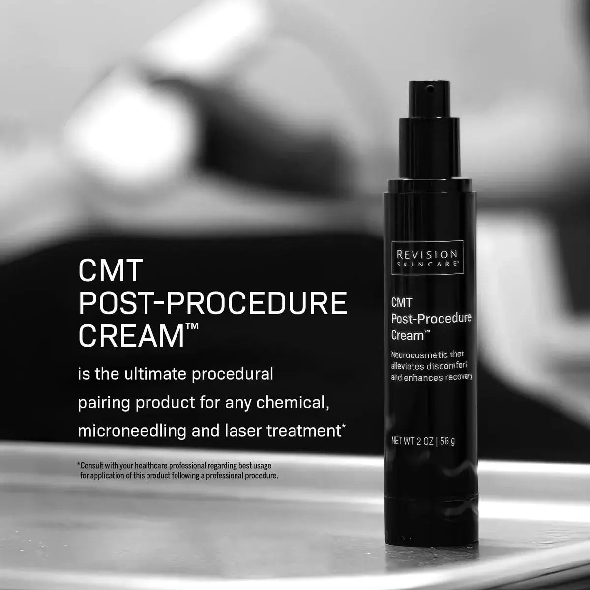 CMT Post-Procedure Cream™ bottle for reducing discomfort after chemical peels and laser treatments at MK Aesthetics.