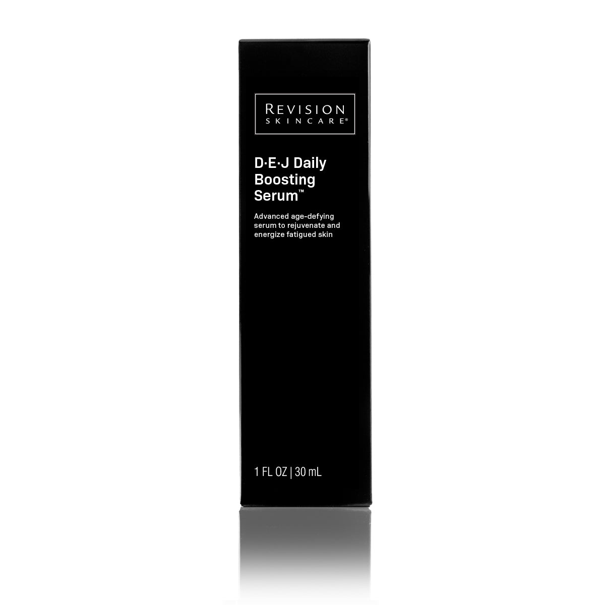 D·E·J Daily Boosting Serum™ 1 fl oz in sleek black packaging for revitalizing skin energy by Revision Skincare.