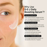 Close-up of a person applying D·E·J Daily Boosting Serum™ 1 fl oz to their face for skin rejuvenation.