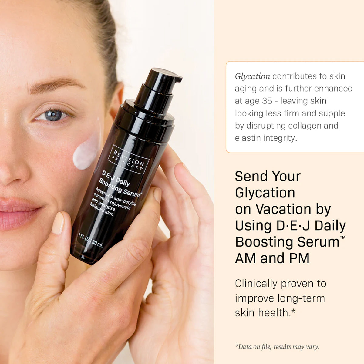 D·E·J Daily Boosting Serum™ 1 fl oz in a woman's hand, promoting skin health at MK Aesthetics and Aesthetics Spa.