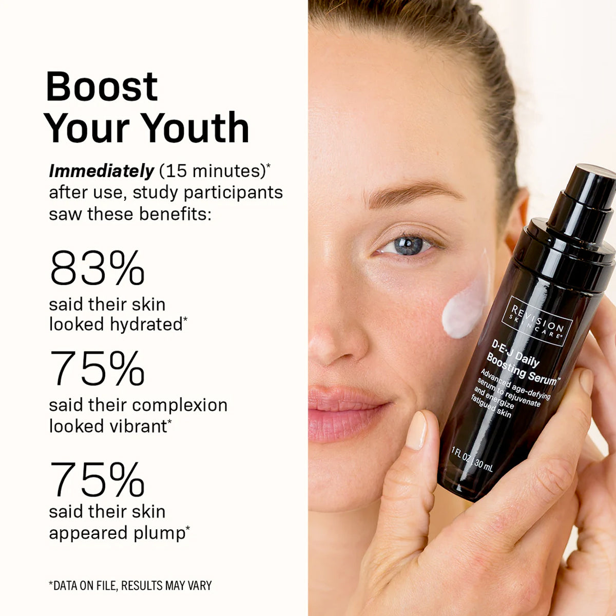 Boost Your Youth with D·E·J Daily Boosting Serum™ 1 fl oz, highlighting hydration and vibrant complexion benefits.