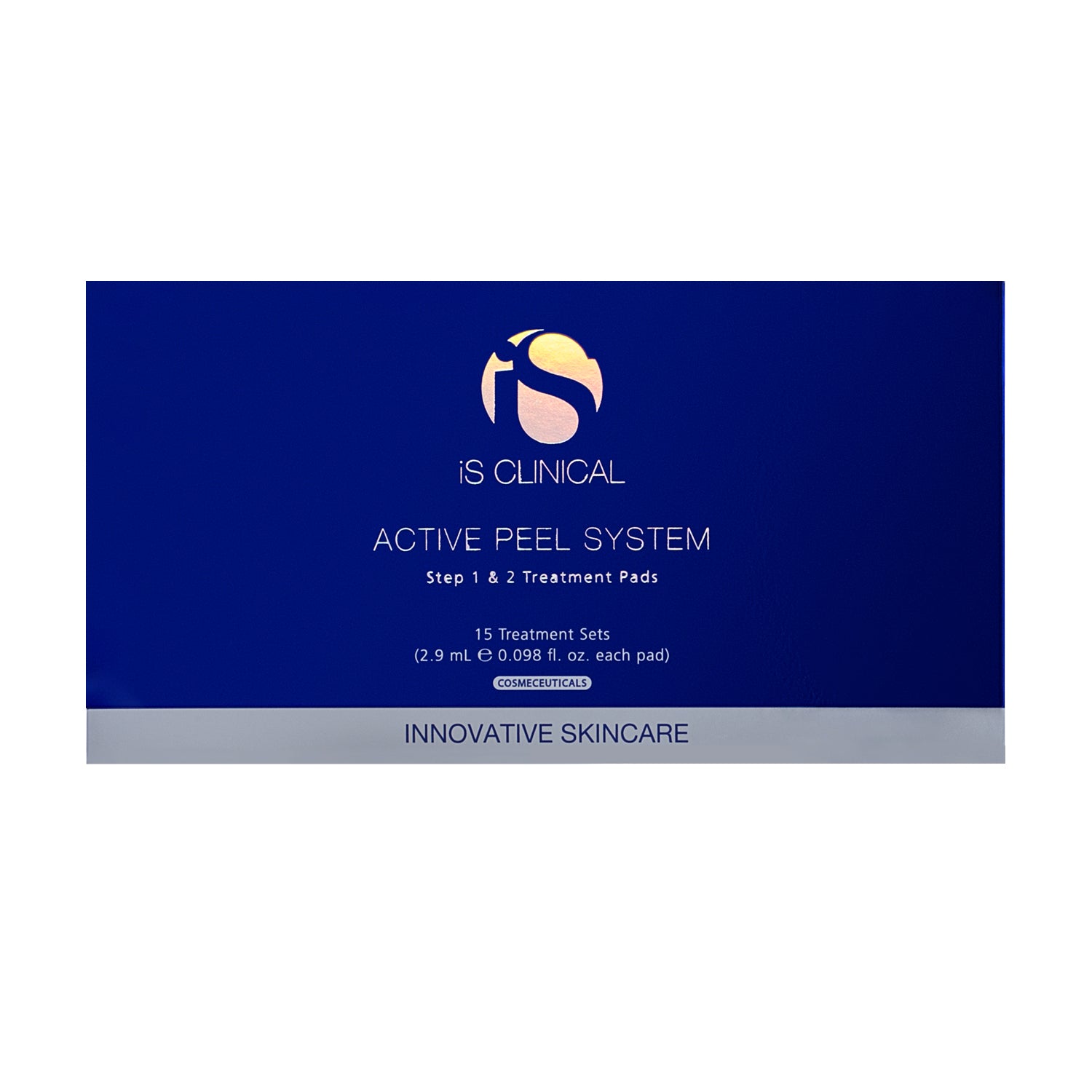 iS Clinical Active Peel System packaging showing step 1 & 2 treatment pads for skin rejuvenation.