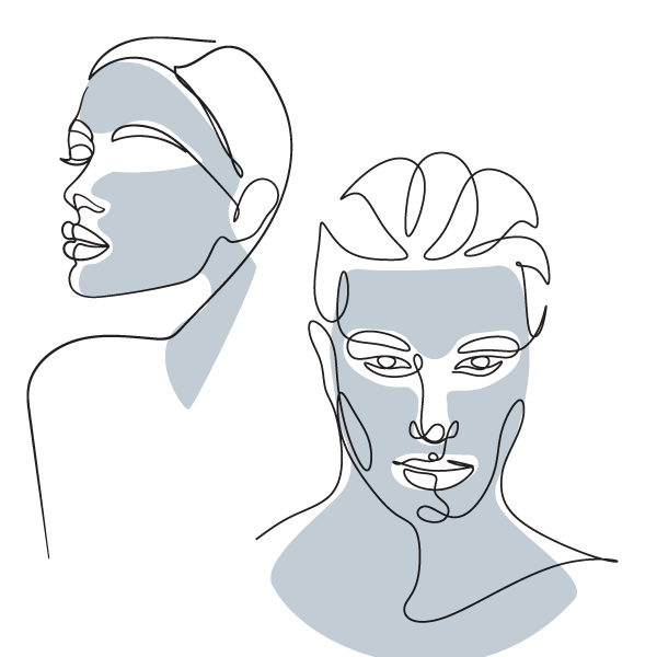 Stylized illustration of two faces representing beauty and aesthetics, emphasizing MK Aesthetics Med Spa services.