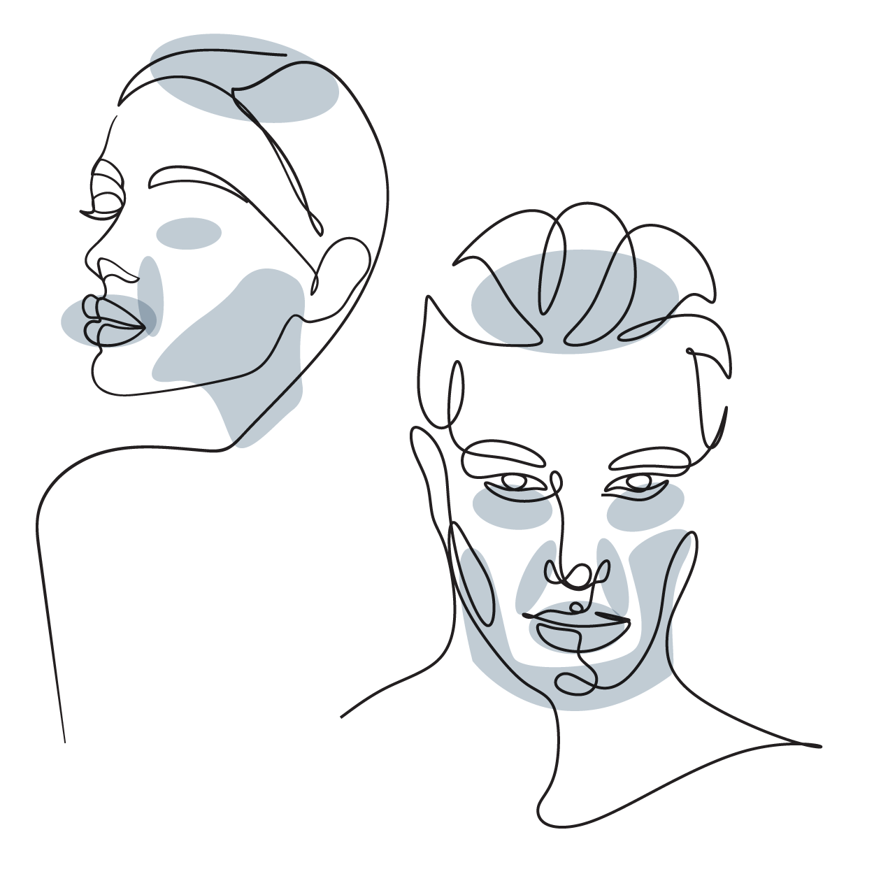 Stylized line art of two faces representing MK Aesthetics and Med Spa services in Minnetonka.