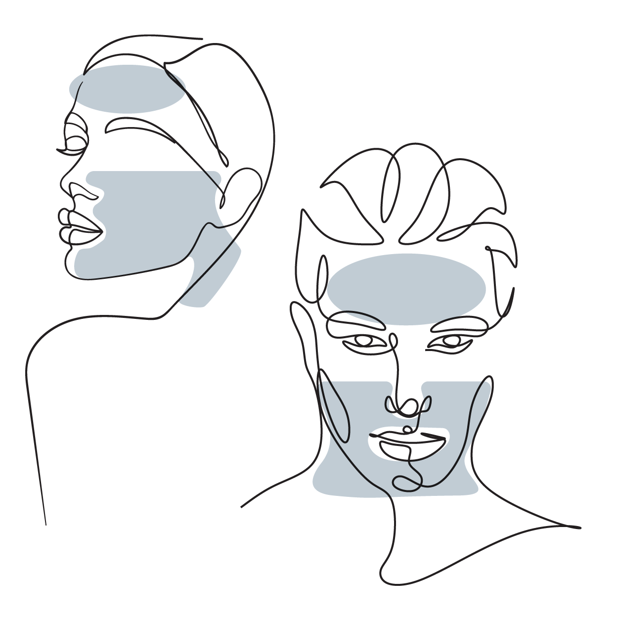Stylized illustration of two faces representing beauty treatments at MK Aesthetics Med Spa in Minnetonka.