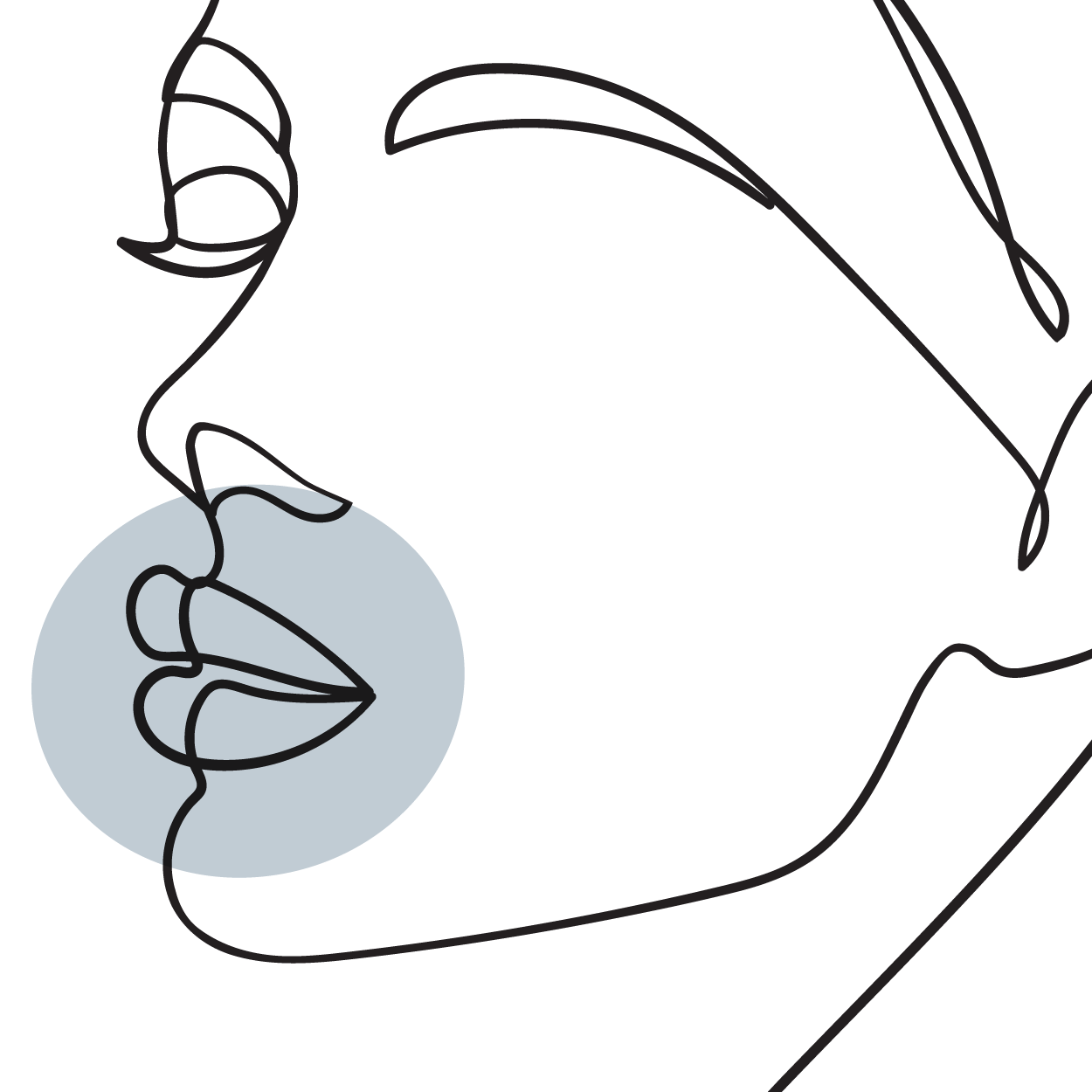 Line art of a woman's face highlighting lips, representing MK Aesthetics Minnetonka Med Spa services.