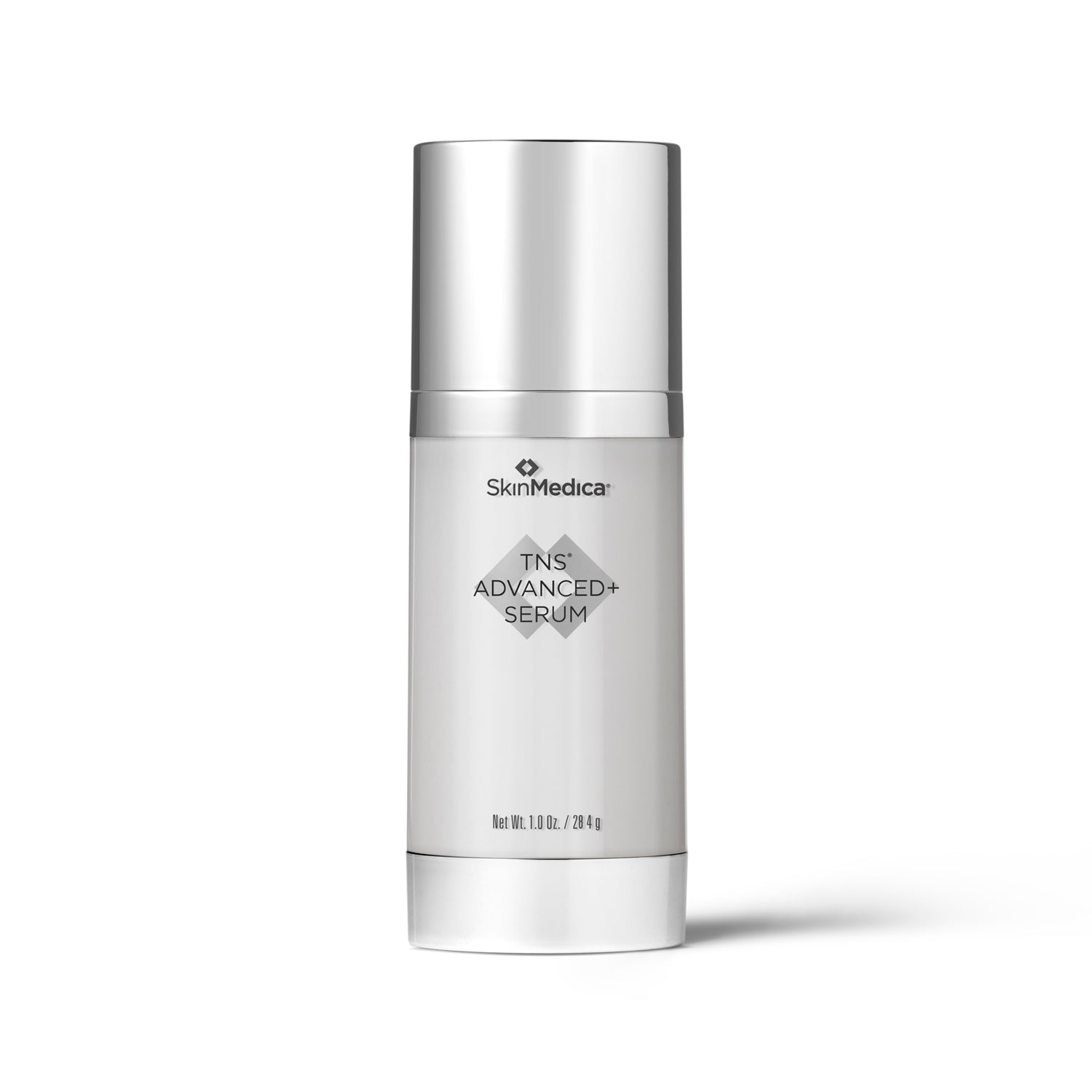 TNS® Advanced+ Serum from SkinMedica in a sleek bottle, designed for improving skin tone and reducing wrinkles. MK Aesthetics, Aesthetics Spa.